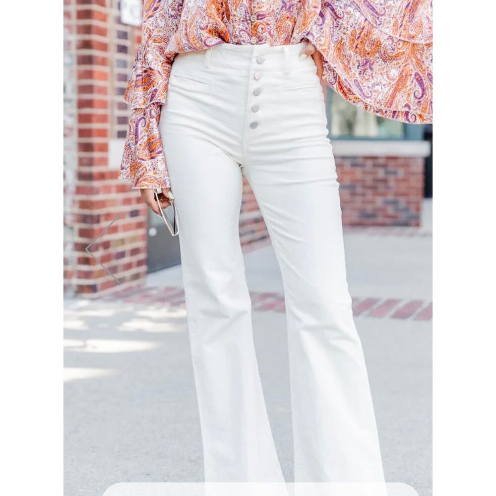 Pink Lily White Flare Pants